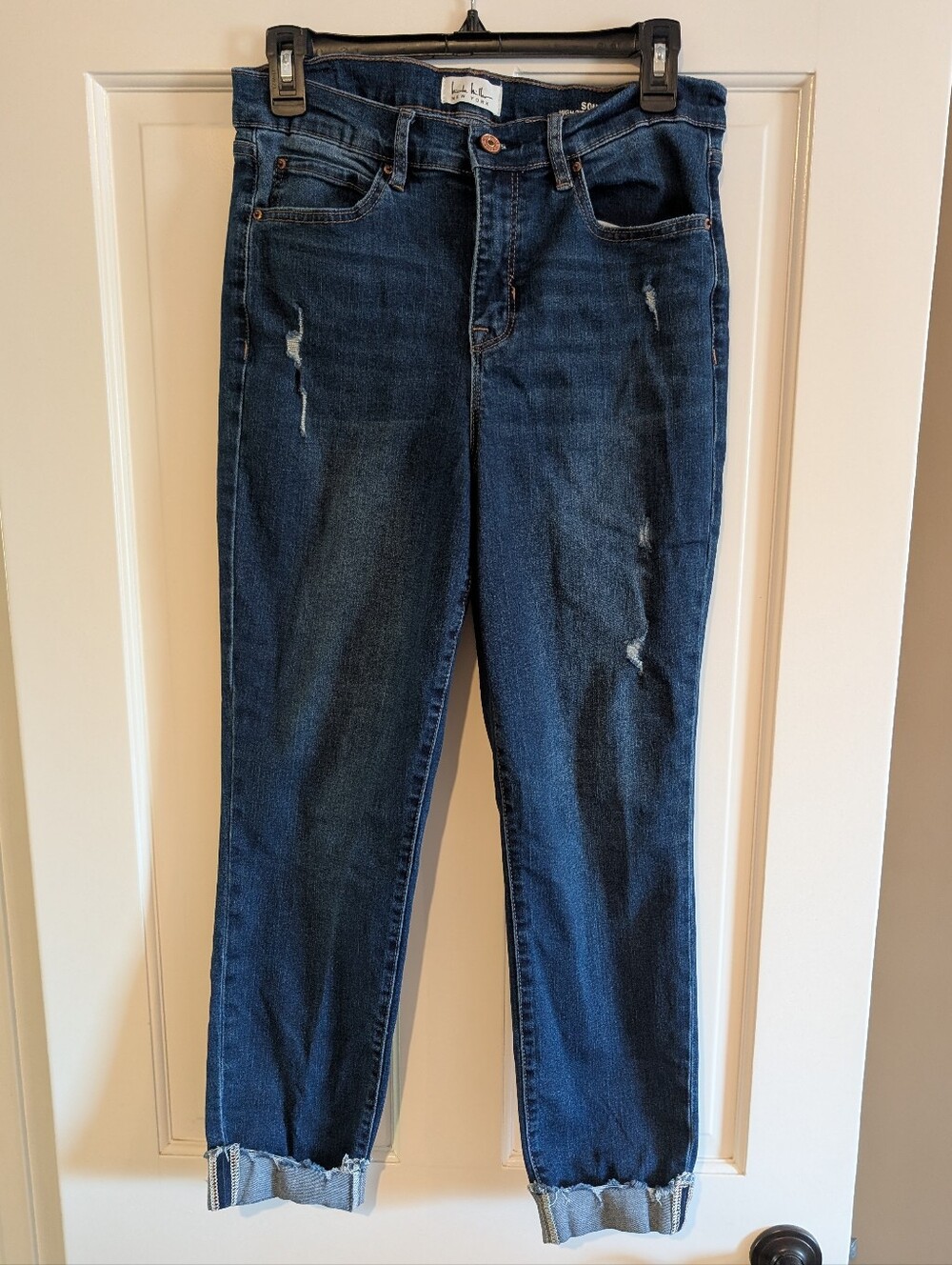 Nicole Miller Soho Dark Wash Ankle Crop Women's Jeans with Subtle Distress